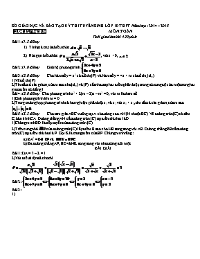 Đề thi tuyển sinh lớp 10 THPT năm 2014 - 2015 - Môn Toán